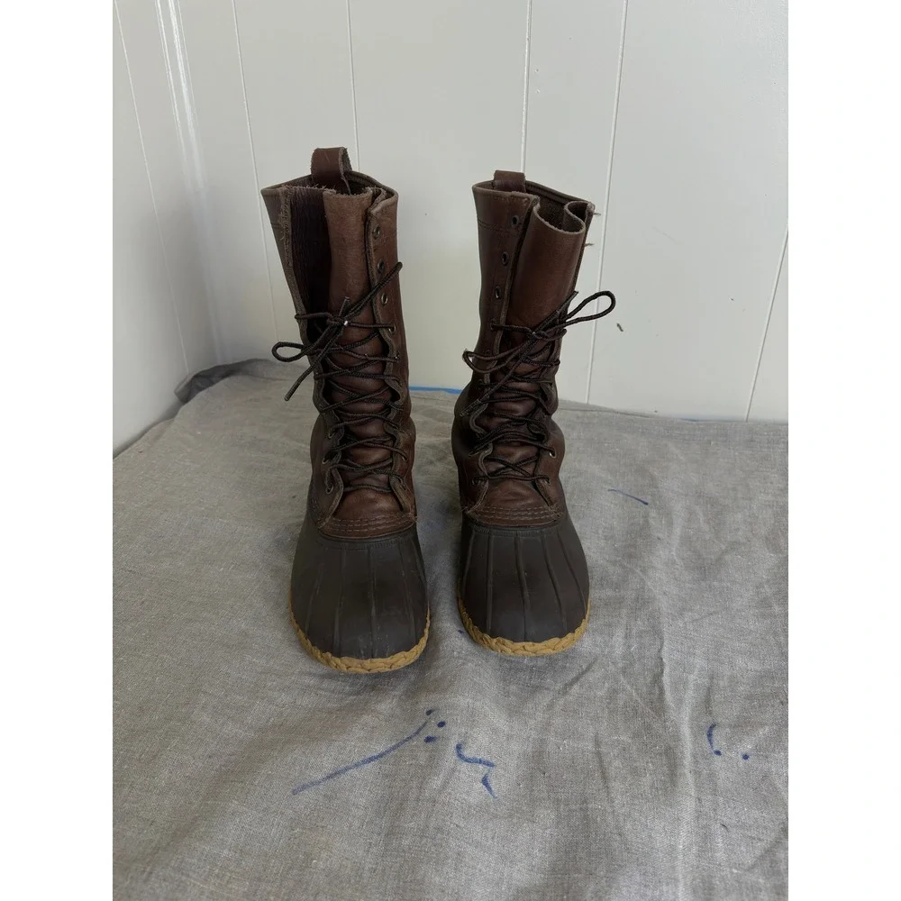L.L. Bean Maine Hunting Shoes Mens Brown Good Leather Duck Boots 10 Inch
